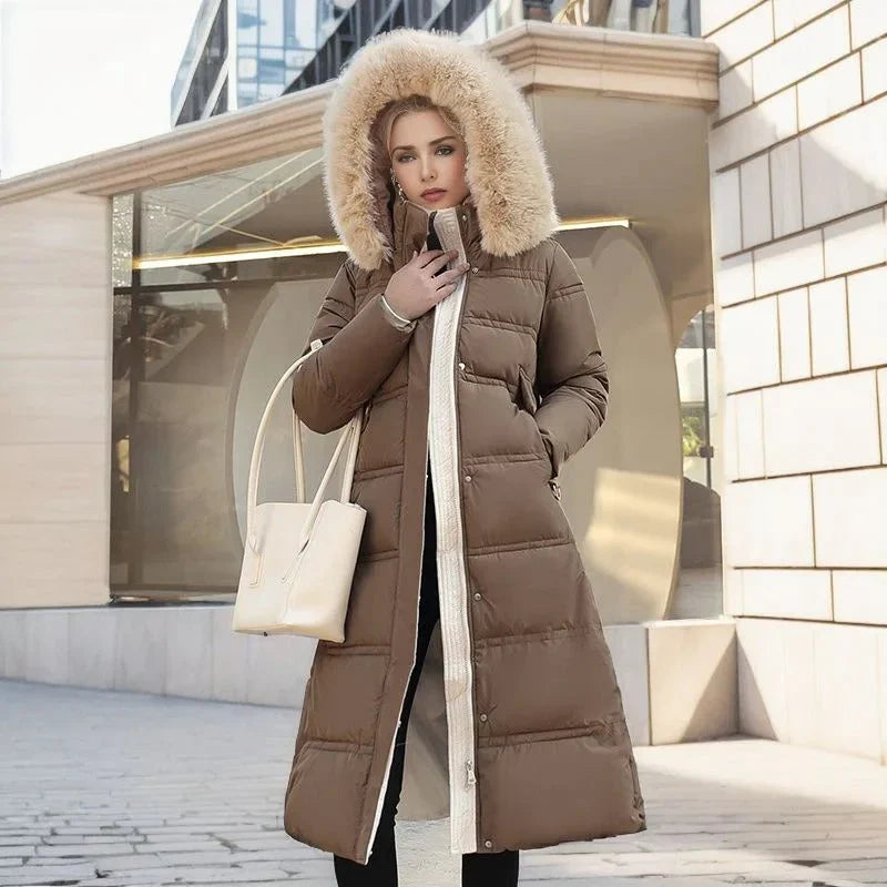 Giacca Lunga Donna con Cappuccio in Pelliccia