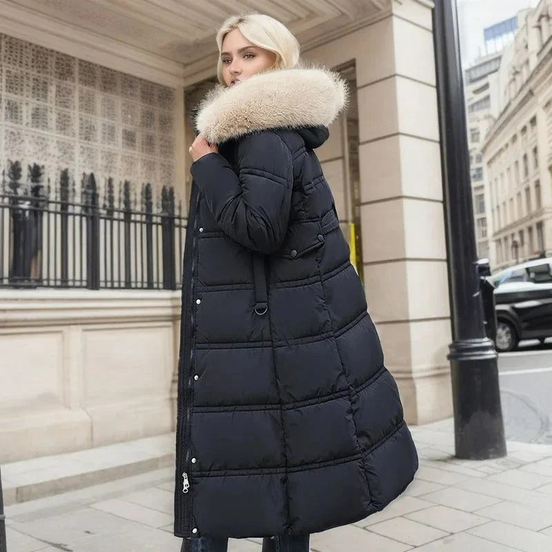 Giacca Lunga Donna con Cappuccio in Pelliccia