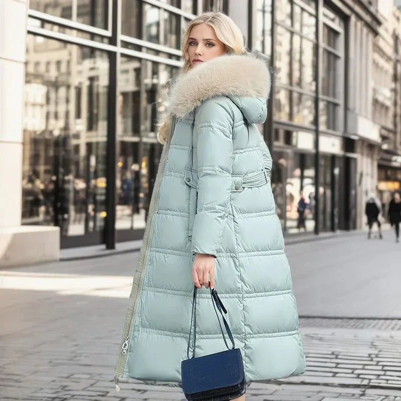 Giacca Lunga Donna con Cappuccio in Pelliccia
