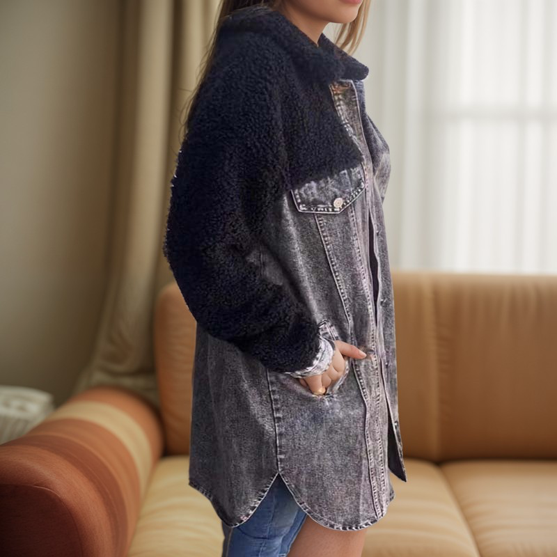 Negozio Laura - Giacca di jeans lunga con pelo