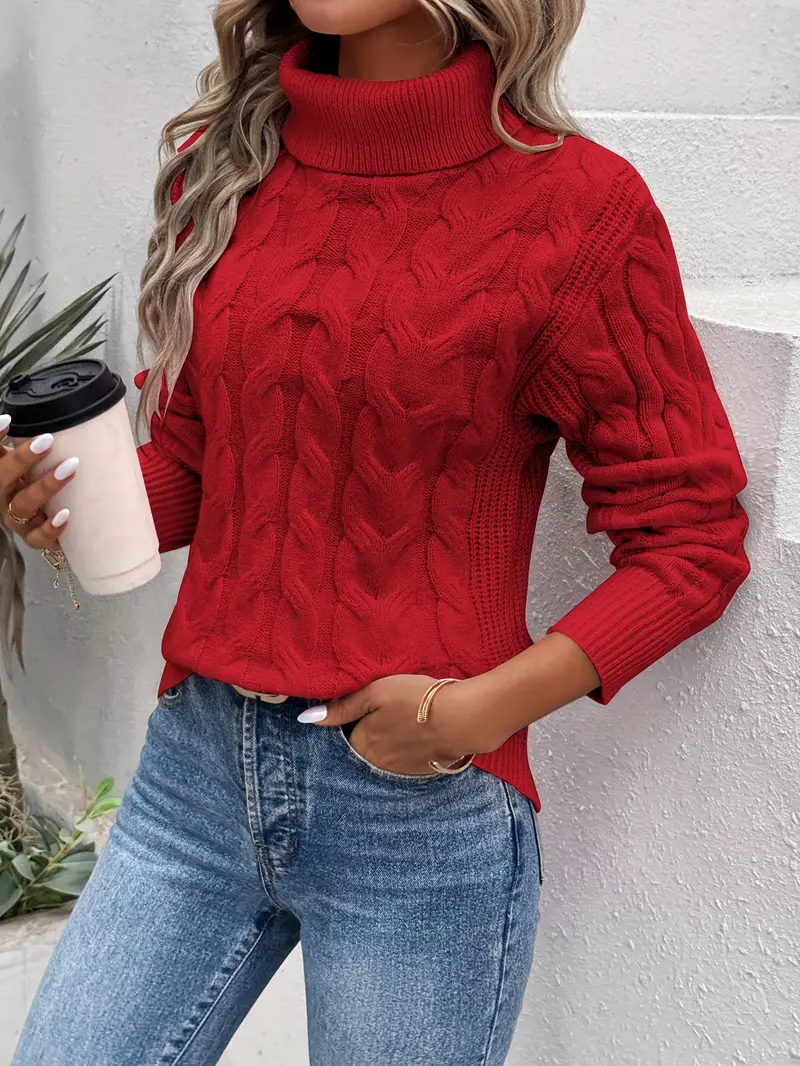 Maglione donna intrecciato collo alto