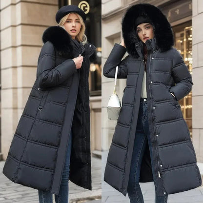 Giacca Lunga Donna con Cappuccio in Pelliccia