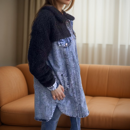 Negozio Laura - Giacca di jeans lunga con pelo